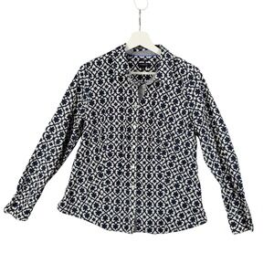 Talbots Non-Iron Button-Up Top Long Sleeve‎ Geometric Women Size 12 Travel Work